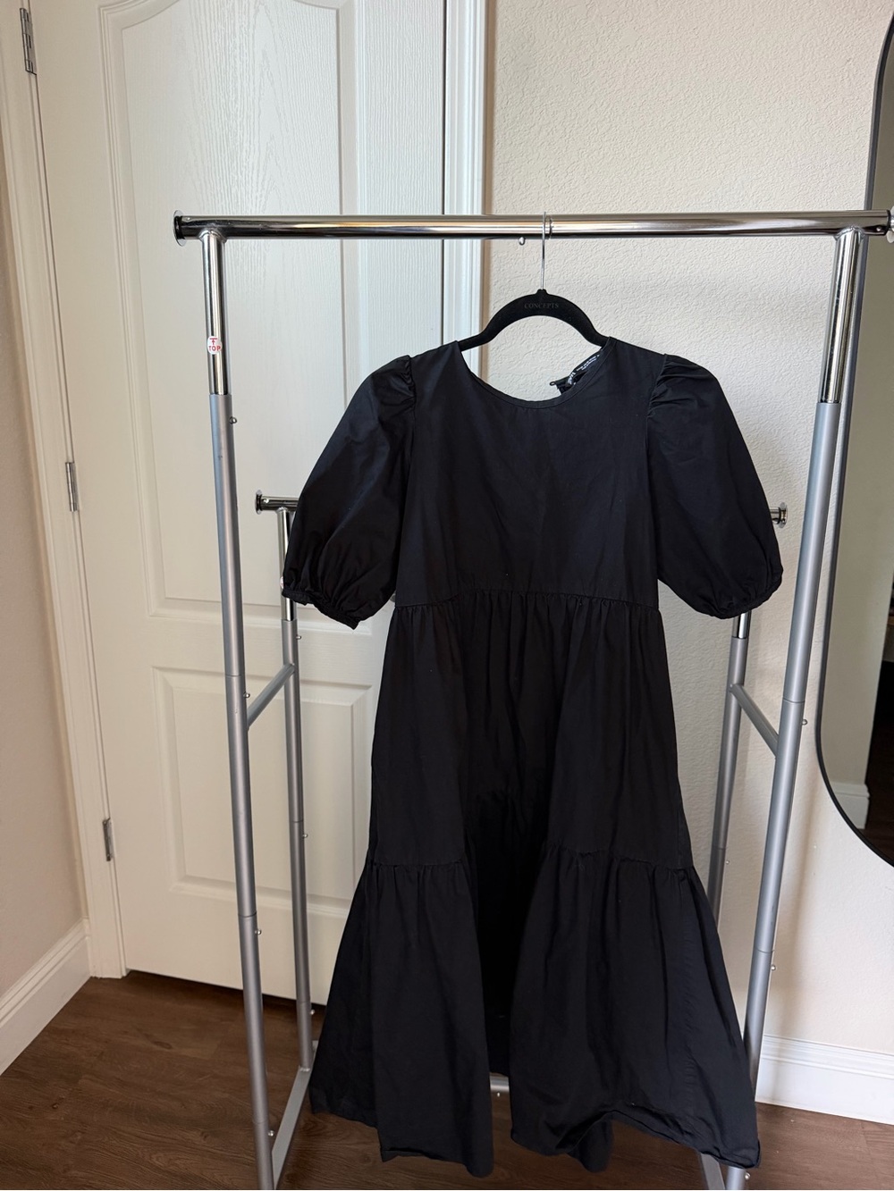 Zara Black Puff Sleeve Tiered Dress